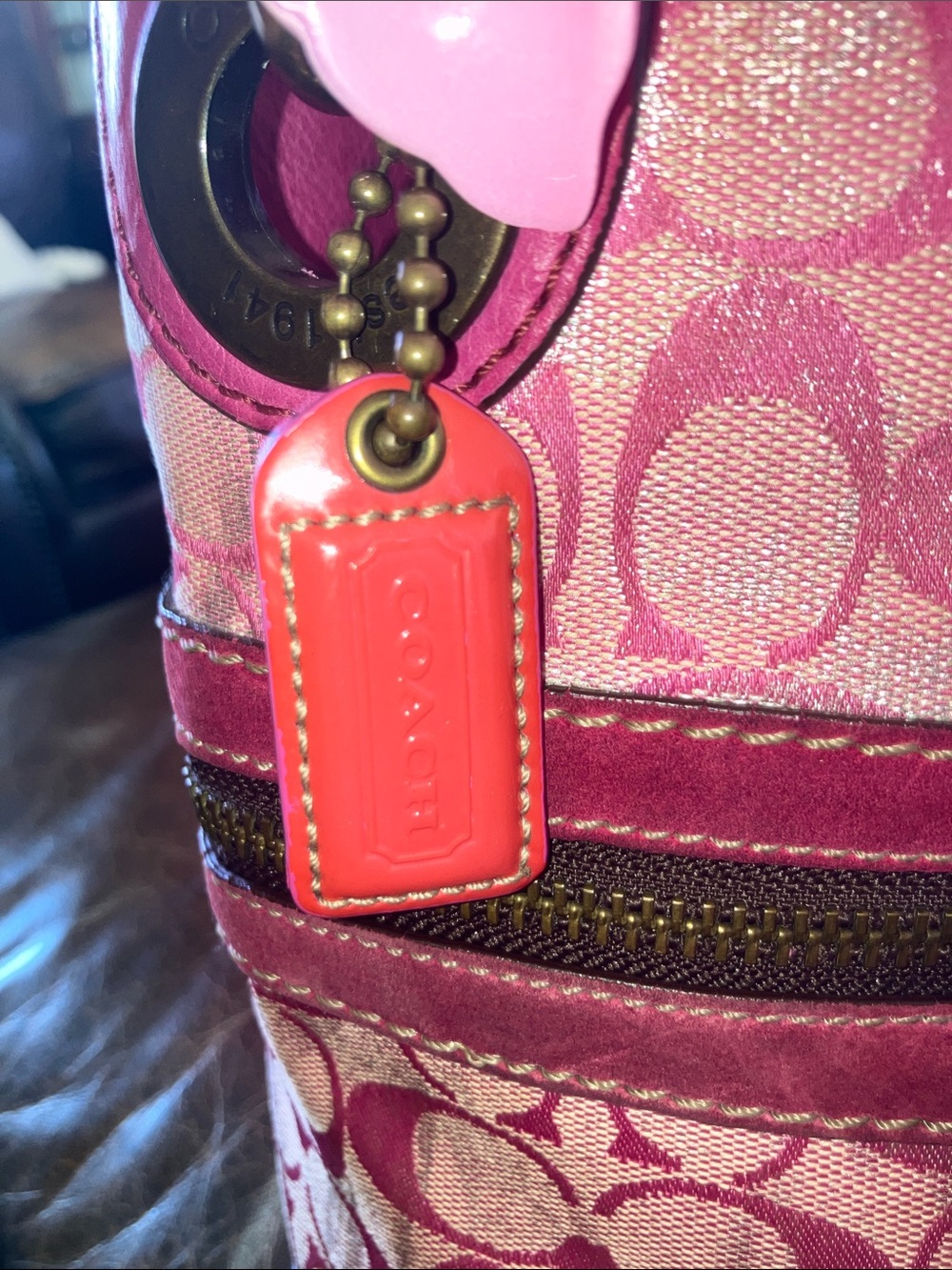 Coach Tie Dye 2005 distressed Pink metallic Signature C Y2K hobo bag - Picture 3 of 16
